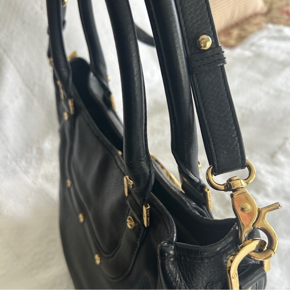 Tory Burch Amanda Black Pebbled Leather Convertible Hobo Satchel Gold Logo - Picture 15 of 16